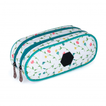 Pencil pouch 2 zippers  OXY white flowers