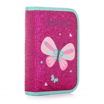 Pencil case unfilled 1 zip/2 flaps glitter Butterfly